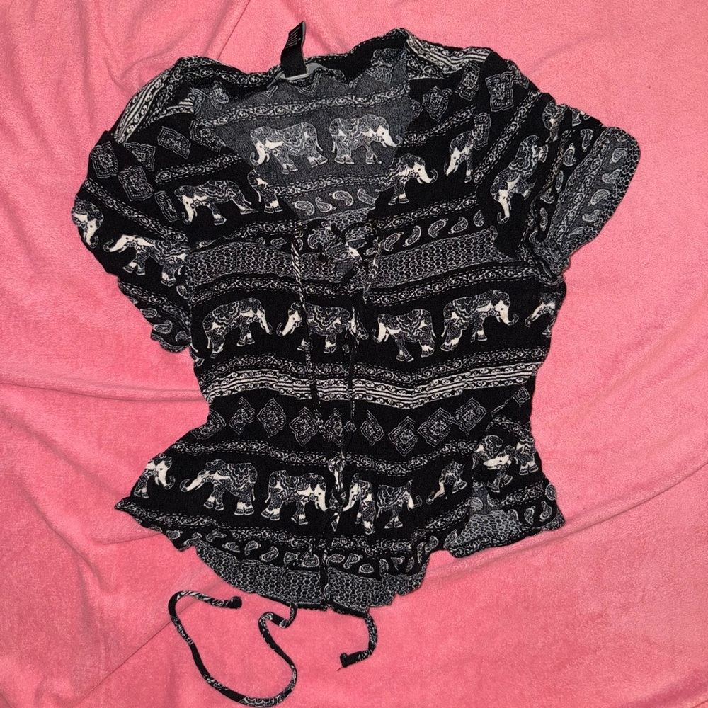 Forever 21 Black and White Elephant Print Blouse